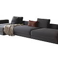 Elegant Modern Gray Sectional Sofa With Cozy Cushions And Throw Blanket 3d model