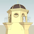 European Style Architecture Tower with Dome Windows Arched Entrance and Stone Base