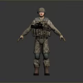 Military Soldier In Camouflage Uniform With Helmet Rifle And Tactical Gear