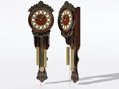 Vintage Wooden Wall Clocks with Intricate Carvings Golden Pendulums and Classic Design 3d model