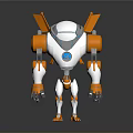 White And Orange Robot Design With Blue Circular Core And Mechanical Arms 3d model
