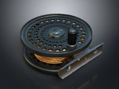 Practical Household Metal Wire Spool With Perforated Design And Yellow Wire Bracket 3d model