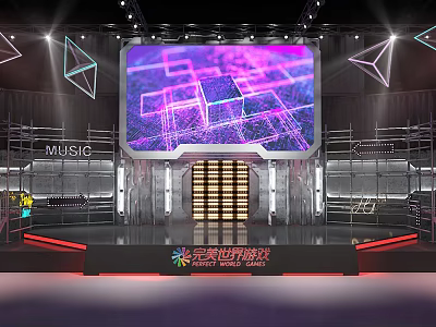 Modern Dance Hall Featuring Large Screen Geometric Patterns Stage And Dynamic Lighting Effects 3d model