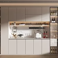 Modern Wine Cabinet Interior Design With Glass Doors LED Lighting And Wine Bottles