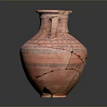 Ancient Clay Sculpture Jar With Two Handles And Cracked Patterns Design