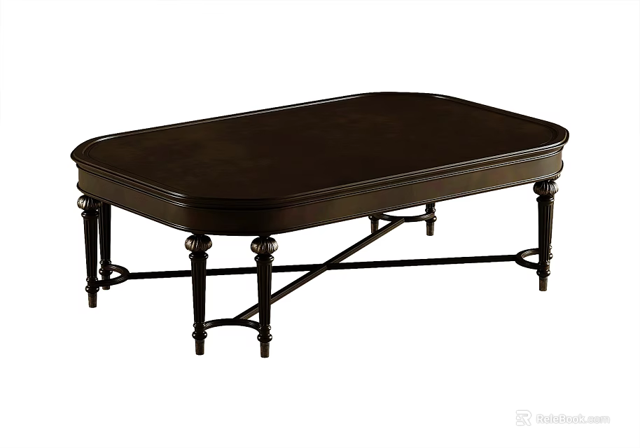 Classic Dark Wood Coffee Table With Ornate Metal Legs And Oval Top Design 3d model 