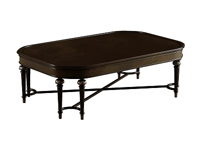 Classic Dark Wood Coffee Table With Ornate Metal Legs And Oval Top Design 3d model