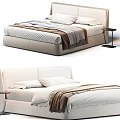 Modern Double Bed With Upholstered Headboard Soft Bedding And Nightstand 3d model