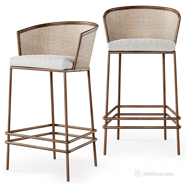 Modern Bar Stools With Metal Frame Woven Backrest And White Cushioned Seat 3d model 