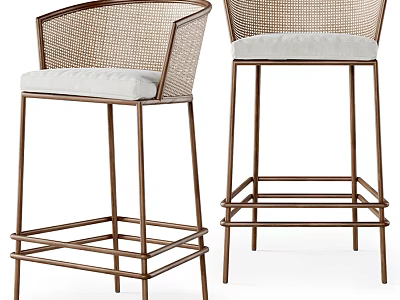 Modern Bar Stools With Metal Frame Woven Backrest And White Cushioned Seat 3d model
