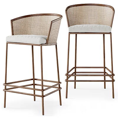 Modern Bar Stools With Metal Frame Woven Backrest And White Cushioned Seat 3d model