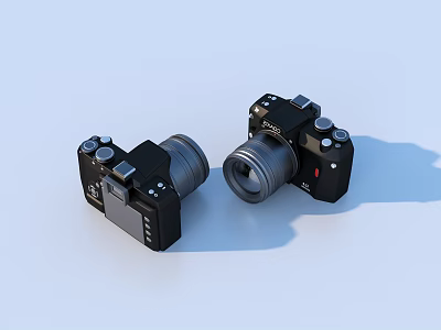 Two Modern Black Cameras As Essential Household Items With Lenses And Controls 3d model
