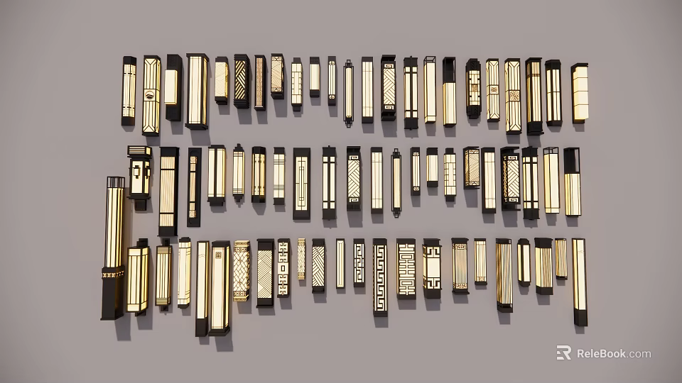 Modern Stylish Wall Lamps With Various Designs Arranged In Multiple Rows 3d model