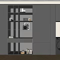 Modern Gray Decorative Cabinet With Open Shelves Decorative Items And Storage Space