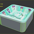 Modern Square Spa Bathtub With White Interior Blue Exterior And Control Panels