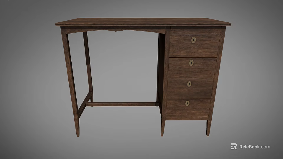 Classic Wooden Writing Desk With Four Drawers And Round Knobs Structure 3d model