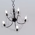 Black Metal Chandelier With Crystal Beads And Lit Bulbs For Interior Decoration
