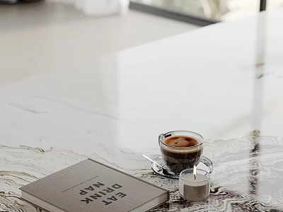 Modern Decorative Ornament Set With Coffee Cup Book And Candle On Marble Tabletop 3d model