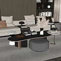 Modern Elegant Living Room Coffee Table With Sofa Throw Pillows Gray Carpet Decorative Vase