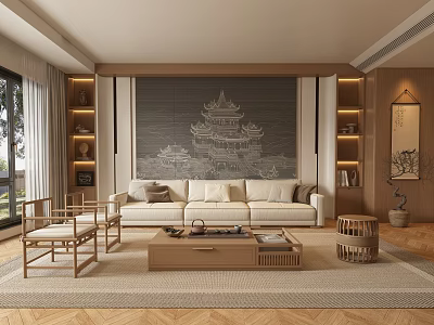 New Chinese Style Living Room Sofa Coffee Table 3d model