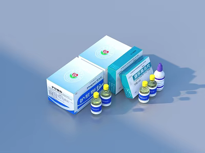 White And Blue Medicine Boxes With Small Bottles For Daily Healthcare 3d model