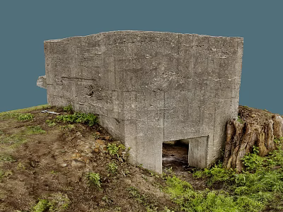 Rustic Old Weathered Concrete Bunker With Grass Dirt And Wild Vegetation 3d model