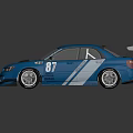 Blue Aerodynamic Race Car With Rear Spoiler Stripes Number 91 And Front Fascia Design