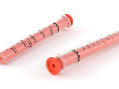Two Pink Syringes With Graduated Scale Transparent Barrels And Red Caps 3d model
