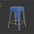 Blue Metal Stool with Rustic Details and Industrial Design Style