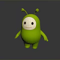 Cute Green 3D Game And Movie Character With Antennae White Face Black Eyes