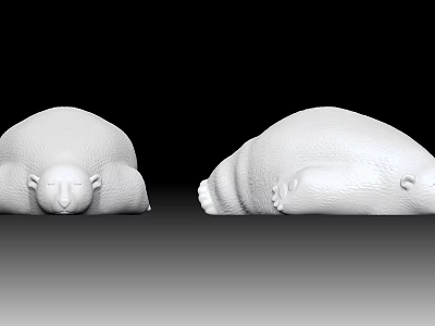 Two White Animal Form Sculpture Carving With Curled Posture And Textured Surface 3d model