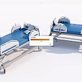 Modern Medical Beds with Blue Mattress White Rails and Rolling Wheels for Hospital Use