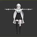 Anime Style Cat Eared Character With Long Silver Hair White Top Black Skirt Arms Outstretched