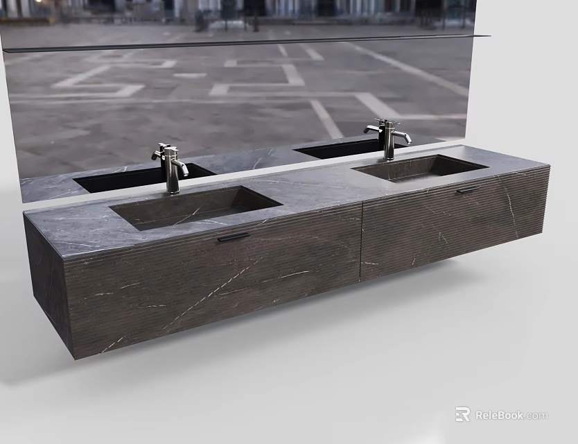 Modern Bathroom Double Sink Vanity With Marble Countertop And Cabinet Storage 3d model 