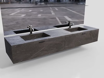 Modern Bathroom Double Sink Vanity With Marble Countertop And Cabinet Storage 3d model