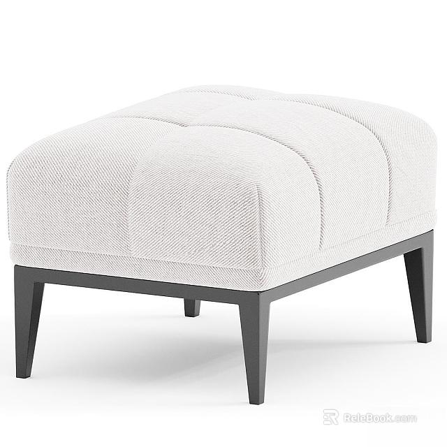 White Fabric Tufted Stool with Dark Slim Legs and Modern Design 3d model 