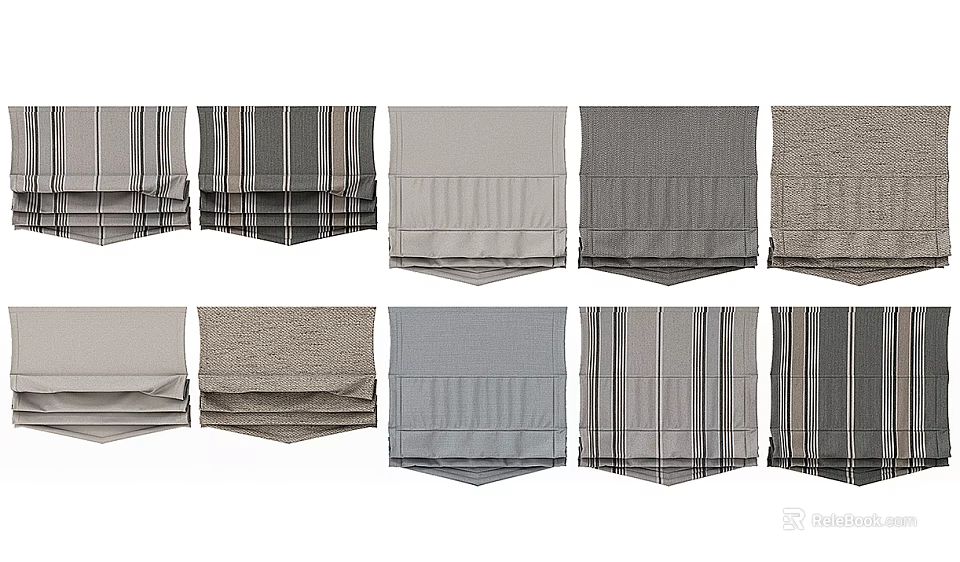 Different Designs of Roman Blinds Featuring Textured Fabric and Neutral Tones For Home Windows 3d model 