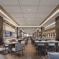 Modern Restaurant Interior With Wooden Decor Hanging Pendant Lights Dining Tables And Warm Lighting
