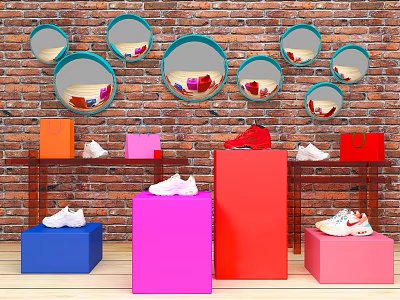 Clothing shoe bag product display cabinet window beauty mirror photo punch clothing store display 3d model