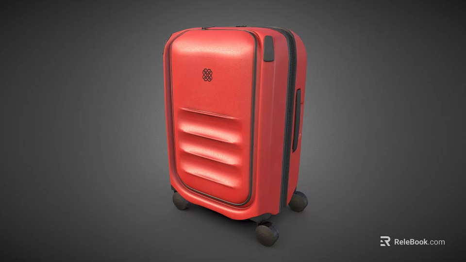 Red Hard Shell Suitcase With Striped Surface And Rolling Wheels For Travel 3d model 