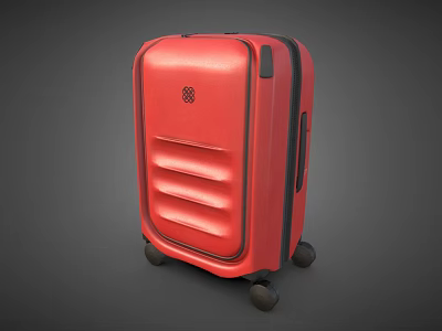 Red Hard Shell Suitcase With Striped Surface And Rolling Wheels For Travel 3d model