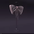 Delicate Decorative Ornament Set With Pink Bowknot Design Black Stand And Tassel Details