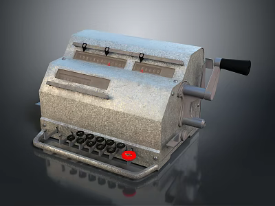 Classic Vintage Metallic Cash Register With Buttons Knobs And Handle 3d model