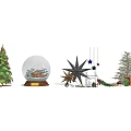 Christmas Decorative Items With Tree Snow Globe Star Ornaments And Gifts
