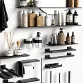 Black Modern Bathroom Accessories with Wall Shelves Towels Storage Bottles and Organizers