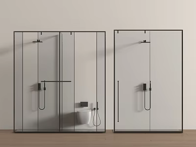 Modern Shower Sauna Interior With Glass Partition Black Frame And Shower Fixtures 3d model