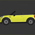 Yellow Mini Cooper Convertible Car With Black Wheels And Black Interior