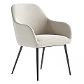 Modern Upholstered Dining Chair With Beige Fabric And Black Metal Tripod Legs