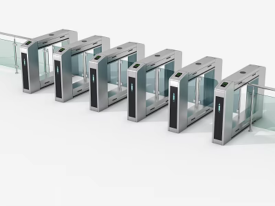 Public Facility Modern Turnstile Access Control With Metal Frame And Glass Barrier 3d model