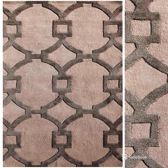 Square Rug with Geometric Pattern Beige and Gray Interlaced Squares Curves Home Decor 3d model 